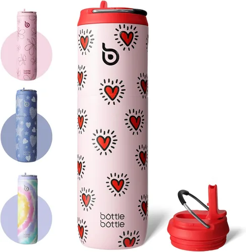 Miniatura 25 de BOTTLE BOTTLE Botella de agua aislada de 24 onzas con tapa de popote y asa para deportes, viajes, gimnasio, botellas de agua de acero inoxidable