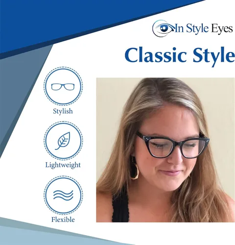 Miniatura 5 de In Style Eyes Elegantes lentes de lectura, montura completa, montura completa, marco clásico de ojo de gato grande, sin receta, lente de aumento