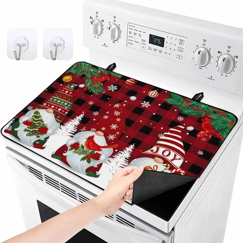 Miniatura 16 de Cubierta de estufa para estufa eléctrica, diseño de Navidad, invierno, fondo rojo nieve, cubierta superior de estufa para parte superior de vidrio