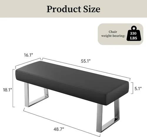 Miniatura 2 de JIEXI Banco de dormitorio con extremo de cama, banco tapizado, esquinero para interiores, reposapiés pequeño con patas de metal, para cocina, Negro