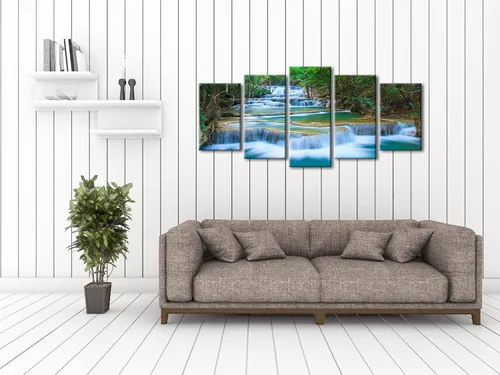 Miniatura 2 de Wieco Art Lienzo de cascada pacífica para pared, cuadros de árboles verdes para sala de estar, dormitorio, decoración del hogar, 5 piezas, estirado
