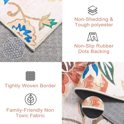 Miniatura 6 de Beeiva Alfombras florales de entrada, lavables para interiores, ultra fina, de 2 x 3 pies, antideslizante, para cocina, tapete de cachemira suave