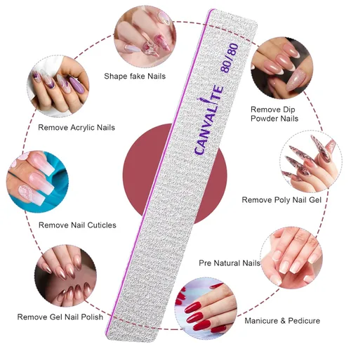Miniatura 3 de Canvalite - 10 unidades de limas de uñas de 80/80 granos, limas de uñas para acrílico, herramientas de estilo de uñas para uso doméstico