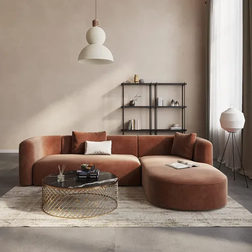 Miniatura 13 de Acanva - Sofá de lujo moderno de terciopelo con respaldo curvo, sofá minimalista cómodo para sala de estar y apartamento, seccional modular de 4