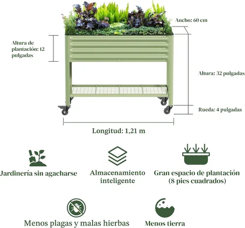 Miniatura 2 de Cama de jardín elevada rodante - Serie V, camas de jardín de 2' x 4' con patas y estante de almacenamiento para patio y porche, capacidad
