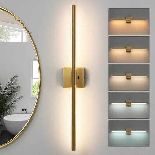 Miniatura 11 de Lámparas de tocador de baño negras y doradas para baño sobre espejo de 30 pulgadas, apliques LED de baño IP44 5CCT ajustables, luces modernas