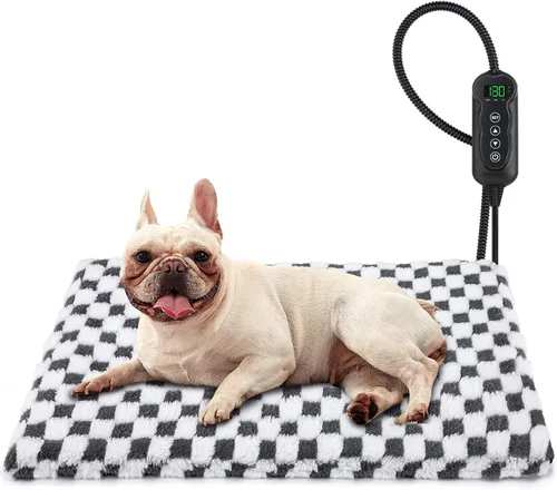 MIXJOY Cama térmica para perro, 11 almohadillas térmicas de temperatura ajustable para perros con temporizador, alfombrilla térmica para mascotas