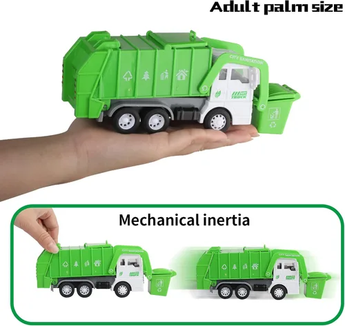 Miniatura 3 de FIVEDAOGANG Pequeño juego de juguetes de camión de basura alimentado por fricción, incluye contenedor de carga frontal, 4 cubos de basura y tarjetas