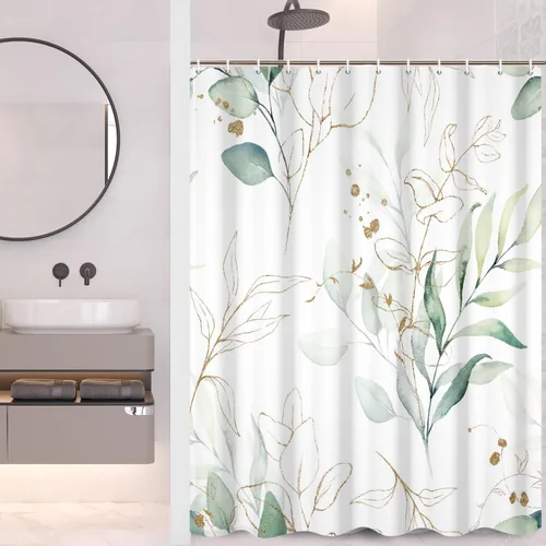 Miniatura 20 de Cortinas de ducha botánicas verdes de 36 x 72 pulgadas, hojas de eucalipto naturales de primavera para minimalismo moderno, decoración de baño, tela