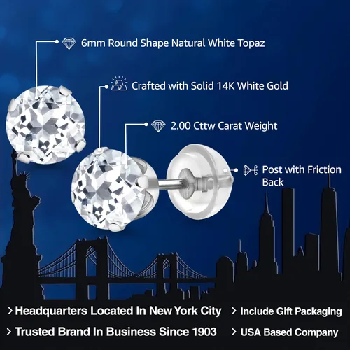 Miniatura 218 de Gem Stone King Aretes solitarios con piedra natal de oro de 14 quilates Redondos de 0.236 in Aretes de oro para mujeres y hombres