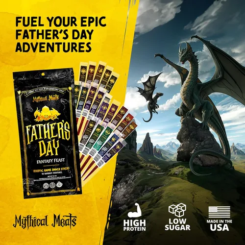 Miniatura 4 de Mythical Meats Paquete de regalo de fiesta de fantasía para el Día del Padre, 10 palitos exóticos al azar y bocadillos de carne de res, carnes secas