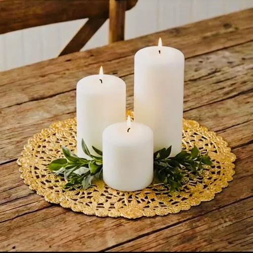 Miniatura 9 de Hojas decorativas de encaje de papel metálico de 8 pulgadas, elegantes, resistentes y desechables, ideales para presentación de alimentos y uso