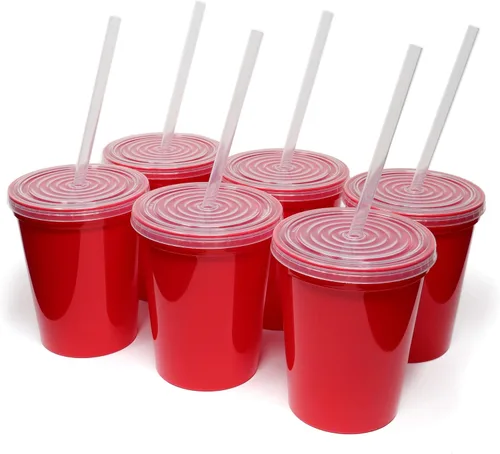 Miniatura 10 de Rolling Sands Vasos de plástico reutilizables para estadios con tapas, paquete de 6, vasos y tapas fabricados en Estados Unidos, incluye 6 popotes