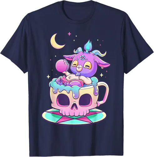 Miniatura 51 de Kawaii Pastel Goth Cute espeluznante Pentáculo Baphomet - Camiseta de cabra, Negro