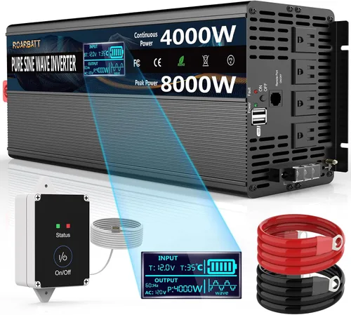 Miniatura 8 de Inversor de corriente de onda sinusoidal pura, 3000 W, 12 V CC a 110 V/120 V CA, pico de 6000 W, control remoto, 4 salidas de CA, USB dual, pantalla