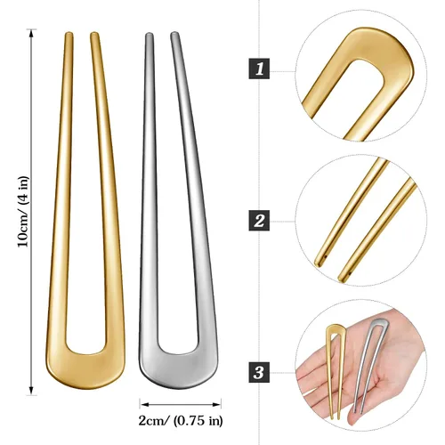 Miniatura 3 de WILLBOND 6 horquillas francesas para el cabello para mujer, horquillas de metal de 4 pulgadas, en forma de U, 2 puntas, horquilla para el peinado