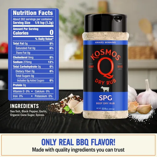 Miniatura 2 de Kosmos Q SPG BBQ Dry Rub, regalo del día del padre para él, condimento de ajo con azúcar de caña orgánica, barbacoa para pechuga, bistec, pollo