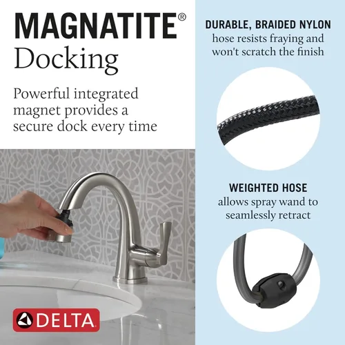 Miniatura 4 de Delta Faucet Stryke - Grifo de baño extraíble, grifo de baño extraíble de níquel cepillado con rociador extraíble, grifo de lavabo de baño, acero