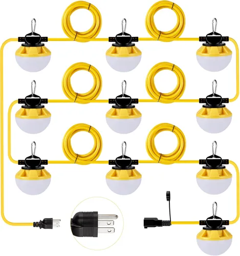 Miniatura 10 de Cadena de luces de construcción de 50 pies, IP65 resistente al agua con certificación ETL, luces de trabajo LED de 5000 K, luz diurna 18 AWG