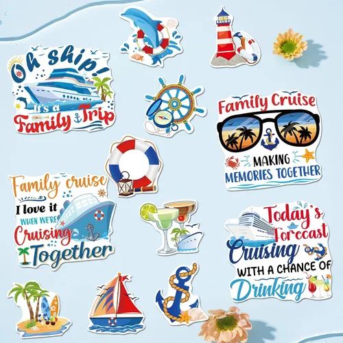 Miniatura 7 de Decoraciones magnéticas para puerta de crucero, 12 piezas de imanes náuticos tropicales familiares para crucero, divertidos letreros magnéticos