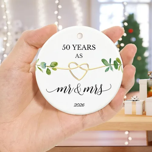 Miniatura 3 de Adorno de 50 aniversario, regalos para aniversario de boda de 50 años, regalos de boda 50 para padres, parejas, 2.9 pulgadas, cerámica de 50 años