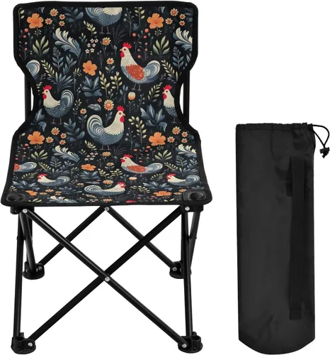 Outdoor Folding Cute Rooster Flower Camping Chairs for Adults Portable Camping Chair Lightweight Lawn Chair 202a4544