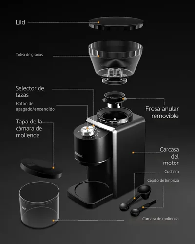 Miniatura 7 de KIDISLE Molinillo de café expreso con rebabas cónicas, molinillo eléctrico de granos de café con 35 ajustes precisos con tecnología antiestática