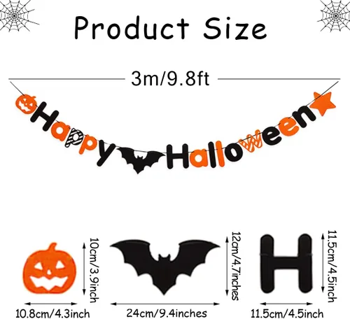 Miniatura 2 de JSDJ Cartel de Feliz Halloween, guirnalda de fieltro con decoraciones de calabaza araña, suministros de fiesta para uso en interiores, pared