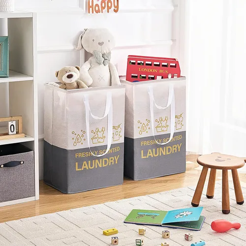 Miniatura 8 de Paquete de 2 cestas de lavandería de 92 litros con asas, impermeable, plegable, para dormitorio, cuarto de baño