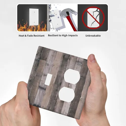 Miniatura 235 de Placa Decorativa de Pared de Granja Rústica con Cuerno de Madera para Puerta de Granero 1 Banda Duplex Cubiertas de Toma Eléctrica Soltera