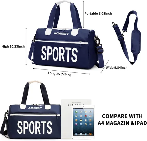 Miniatura 2 de Bolsa de viaje con bolsillo de separación en seco y húmedo, impermeable, plegable y expandible para natación, deportes, gimnasio, bolsa, S-azul