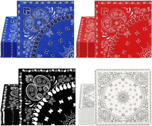Miniatura 9 de Teling Servilletas tipo bandana de 2 capas desechables con estampado de cachemira a granel para fiesta temática de vaquero occidental