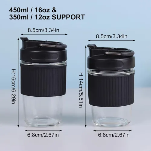 Miniatura 5 de Sivaphe Taza de café reutilizable de vidrio para hielo y caliente 12 oz, taza de viaje portátil con tapa a prueba de derrames y funda térmica