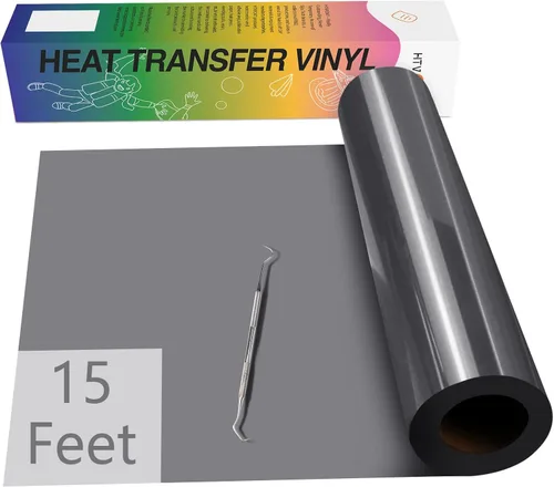 HTVRONT - Rollos de vinilo termotransferible (HTV) verde oscuro, 12 pulgadas x 15 pies de vinilo de planchado para todas las cortadoras, para Gris