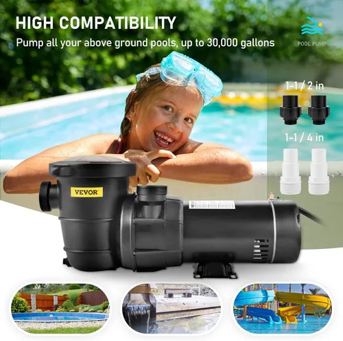 Miniatura 4 de VEVOR Bomba de piscina, 2.0HP 115 V, 1500 W Bombas de velocidad única para piscina sobre el suelo con cesta de colador, 5400 GPH Max. Caudal