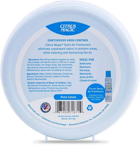 Miniatura 2 de Citrus Magic - Ambientador sólido que absorbe olores, lino puro, 8 onzas, paquete de 6