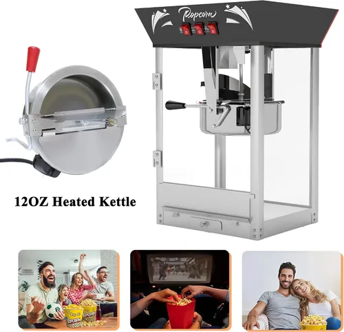 Miniatura 7 de Máquina para hacer palomitas de maíz, 850 W, máquina profesional para hacer palomitas de maíz, hervidor de acero inoxidable de 12 onzas, máquina