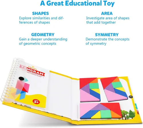 Miniatura 6 de Vanmor Rompecabezas de Tangram de viaje, 3 juegos de tangram magnético con solución 240, bloques de patrón de forma Montessori, rompecabezas