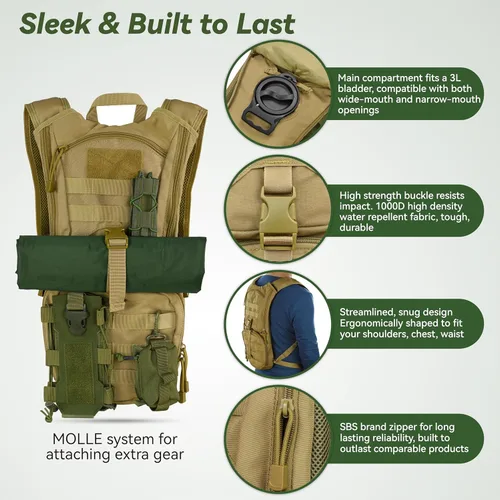 Miniatura 3 de MARCHWAY Mochila táctica de hidratación Molle con bolsa de agua de TPU de 3 litros, mochila militar para ciclismo, senderismo, correr, escalada