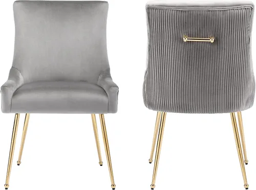 adochr Juego de 2 sillas de comedor de terciopelo, modernas sillas de cocina tapizadas con asa y respaldo plisado, silla decorativa de mediados de