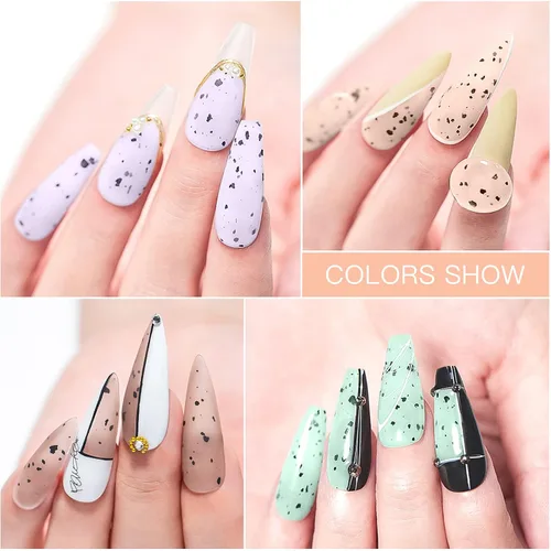 Miniatura 2 de MEET ACROSS Jelly Eggshell - Juego de 6 esmaltes de uñas de gel, color rosa, verde, morado, esmalte de gel agrietado, colección de macarrones