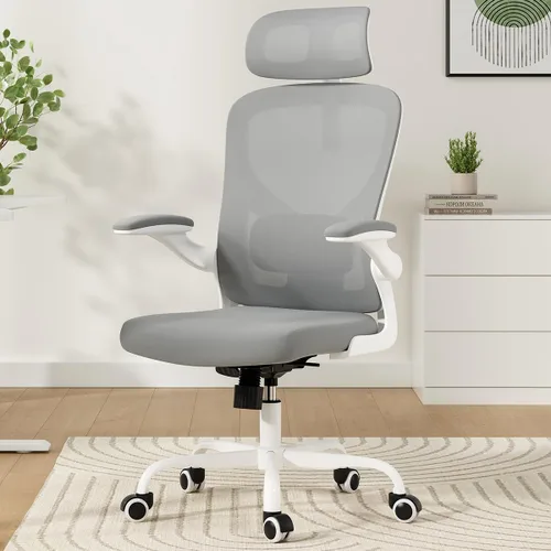 Miniatura 9 de Silla de oficina ergonómica, silla de escritorio giratoria de malla con respaldo alto, con soporte lumbar ajustable, reposacabezas y reposabrazos