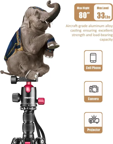 Miniatura 2 de CAMBOFOTO Trípode Profesional para Cámara DSLR de 80", Cabeza Esférica SLR Trípode de Fotografía de Aluminio y Monopie con Bolsa de Transporte