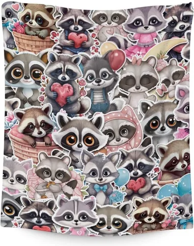 Miniatura 8 de Manta de mapache para niños, suave, mullida y acogedora, 30 x 40 pulgadas, manta de tamaño regazo para sofá, oficina, manta cálida blanca para regalo