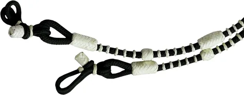 Miniatura 3 de Cuerda de nailon negro con nudos blancos, piel cruda, tachuelas de caballo trenzadas a mano, rinas Romal Romel hechas a mano, 8.5 pies, 52 pies Romel