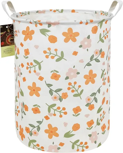 Cesta grande de lavandería de tela de lona ligera, organizador de juguetes/ropa sucia, plegable, impermeable, para dormitorios universitarios Flor