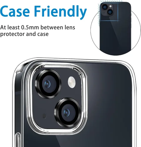 Miniatura 5 de Protector de lente de cámara compatible con iPhone 15 y 15 Plus, cubierta antiarañazos, protector de lente de vidrio templado 9H, protector de Negro