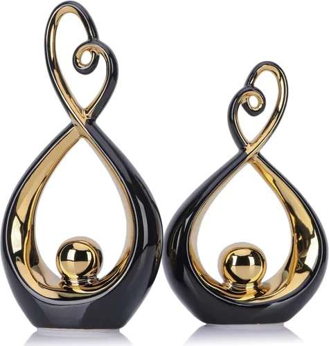 Acento decorativo negro, arte de porcelana de mediados de siglo, decoraciones modernas en negro y dorado, objetos de mesa de comedor, escultura Oro