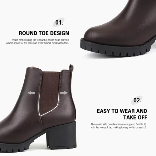 Miniatura 2 de JABASIC Botines Chelsea para mujer, tacón bajo y grueso, con plataforma elástica, sin cordones