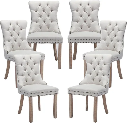 Miniatura 61 de LKTART Juego de 2 sillas de comedor de terciopelo, sillas de comedor copetudas con ribete de anillo de clavo, silla de comedor tapizada con patas